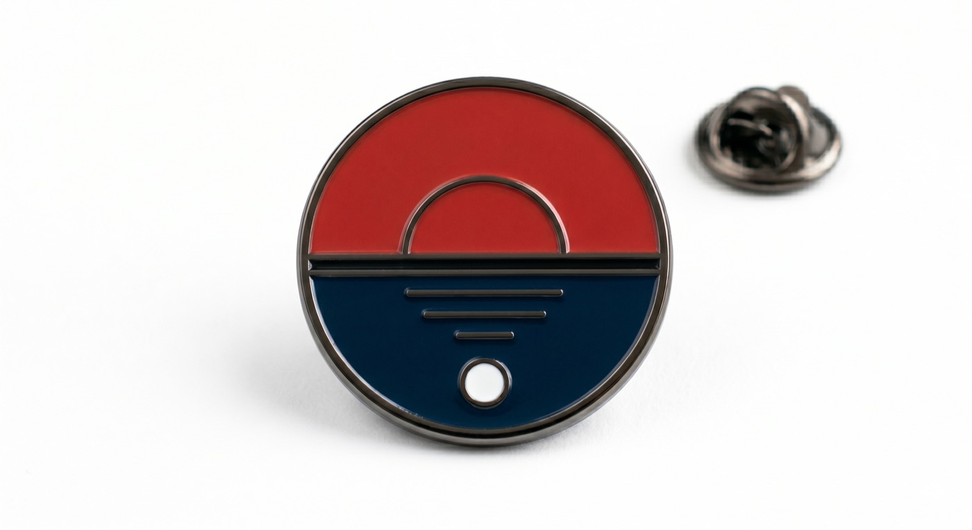 Enamel pin, the Half-Risen Sun with a white circle mark