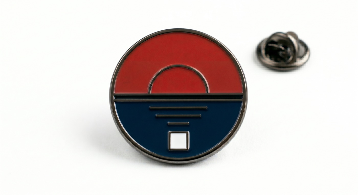 Enamel pin, the Half-Risen Sun with a white square mark